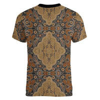 Madiba Nelson Mandela Women V-Neck T-Shirt Indonesia Batik Earthy Brown - Wonder Print Shop