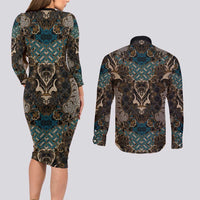 Madiba Nelson Mandela Couples Matching Long Sleeve Bodycon Dress and Long Sleeve Button Shirt Indonesia Batik Black - Wonder Print Shop