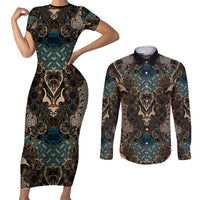Madiba Nelson Mandela Couples Matching Short Sleeve Bodycon Dress and Long Sleeve Button Shirt Indonesia Batik Black - Wonder Print Shop