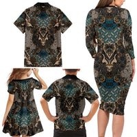 Madiba Nelson Mandela Family Matching Long Sleeve Bodycon Dress and Hawaiian Shirt Indonesia Batik Black - Wonder Print Shop