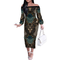 Madiba Nelson Mandela Family Matching Off The Shoulder Long Sleeve Dress and Hawaiian Shirt Indonesia Batik Black - Wonder Print Shop