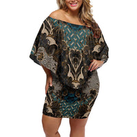 Madiba Nelson Mandela Family Matching Off Shoulder Short Dress and Hawaiian Shirt Indonesia Batik Black - Wonder Print Shop