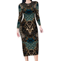 Madiba Nelson Mandela Long Sleeve Bodycon Dress Indonesia Batik Black - Wonder Print Shop