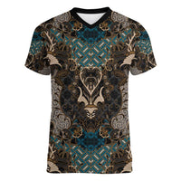 Madiba Nelson Mandela Women V-Neck T-Shirt Indonesia Batik Black - Wonder Print Shop