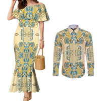 Madiba Nelson Mandela Couples Matching Mermaid Dress and Long Sleeve Button Shirt Indonesia Batik Yellow Bule - Wonder Print Shop