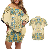 Madiba Nelson Mandela Couples Matching Off Shoulder Short Dress and Hawaiian Shirt Indonesia Batik Yellow Bule - Wonder Print Shop