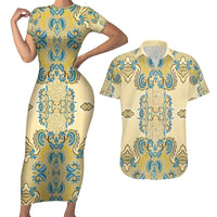 Madiba Nelson Mandela Couples Matching Short Sleeve Bodycon Dress and Hawaiian Shirt Indonesia Batik Yellow Bule - Wonder Print Shop