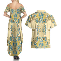Madiba Nelson Mandela Couples Matching Summer Maxi Dress and Hawaiian Shirt Indonesia Batik Yellow Bule - Wonder Print Shop