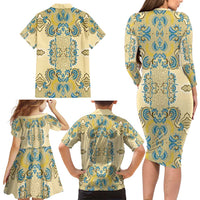 Madiba Nelson Mandela Family Matching Long Sleeve Bodycon Dress and Hawaiian Shirt Indonesia Batik Yellow Bule - Wonder Print Shop