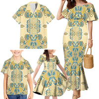 Madiba Nelson Mandela Family Matching Mermaid Dress and Hawaiian Shirt Indonesia Batik Yellow Bule - Wonder Print Shop
