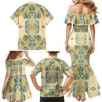 Madiba Nelson Mandela Family Matching Mermaid Dress and Hawaiian Shirt Indonesia Batik Yellow Bule - Wonder Print Shop