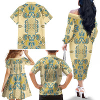 Madiba Nelson Mandela Family Matching Off The Shoulder Long Sleeve Dress and Hawaiian Shirt Indonesia Batik Yellow Bule - Wonder Print Shop