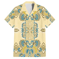 Madiba Nelson Mandela Family Matching Off The Shoulder Long Sleeve Dress and Hawaiian Shirt Indonesia Batik Yellow Bule - Wonder Print Shop