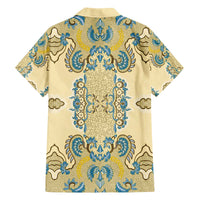 Madiba Nelson Mandela Family Matching Off The Shoulder Long Sleeve Dress and Hawaiian Shirt Indonesia Batik Yellow Bule - Wonder Print Shop