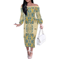 Madiba Nelson Mandela Family Matching Off The Shoulder Long Sleeve Dress and Hawaiian Shirt Indonesia Batik Yellow Bule - Wonder Print Shop