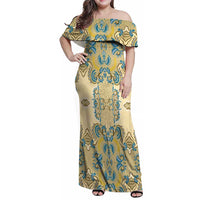 Madiba Nelson Mandela Family Matching Off Shoulder Maxi Dress and Hawaiian Shirt Indonesia Batik Yellow Bule - Wonder Print Shop