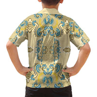 Madiba Nelson Mandela Family Matching Off Shoulder Short Dress and Hawaiian Shirt Indonesia Batik Yellow Bule - Wonder Print Shop