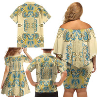 Madiba Nelson Mandela Family Matching Off Shoulder Short Dress and Hawaiian Shirt Indonesia Batik Yellow Bule - Wonder Print Shop