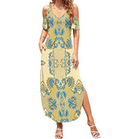 Madiba Nelson Mandela Family Matching Summer Maxi Dress and Hawaiian Shirt Indonesia Batik Yellow Bule - Wonder Print Shop
