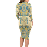 Madiba Nelson Mandela Long Sleeve Bodycon Dress Indonesia Batik Yellow Bule - Wonder Print Shop