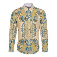 Madiba Nelson Mandela Long Sleeve Button Shirt Indonesia Batik Yellow Bule - Wonder Print Shop