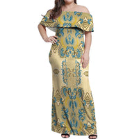 Madiba Nelson Mandela Off Shoulder Maxi Dress Indonesia Batik Yellow Bule - Wonder Print Shop