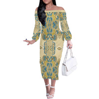Madiba Nelson Mandela Off The Shoulder Long Sleeve Dress Indonesia Batik Yellow Bule - Wonder Print Shop