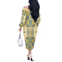Madiba Nelson Mandela Off The Shoulder Long Sleeve Dress Indonesia Batik Yellow Bule - Wonder Print Shop