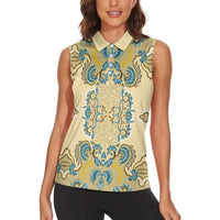 Madiba Nelson Mandela Women Sleeveless Polo Shirt Indonesia Batik Yellow Bule - Wonder Print Shop