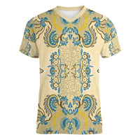 Madiba Nelson Mandela Women V-Neck T-Shirt Indonesia Batik Yellow Bule - Wonder Print Shop