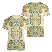 Madiba Nelson Mandela Women V-Neck T-Shirt Indonesia Batik Yellow Bule - Wonder Print Shop