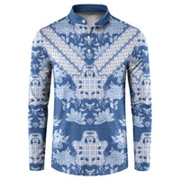 Indonesia Javanese Batik Button Sweatshirt Nelson Mandela Madiba Blue - Wonder Print Shop