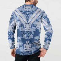 Indonesia Javanese Batik Button Sweatshirt Nelson Mandela Madiba Blue - Wonder Print Shop