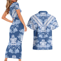 Indonesia Javanese Batik Couples Matching Short Sleeve Bodycon Dress and Hawaiian Shirt Nelson Mandela Madiba Blue - Wonder Print Shop