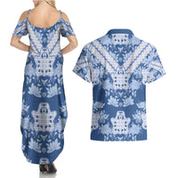 Indonesia Javanese Batik Couples Matching Summer Maxi Dress and Hawaiian Shirt Nelson Mandela Madiba Blue - Wonder Print Shop