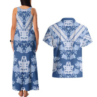 Indonesia Javanese Batik Couples Matching Tank Maxi Dress and Hawaiian Shirt Nelson Mandela Madiba Blue - Wonder Print Shop