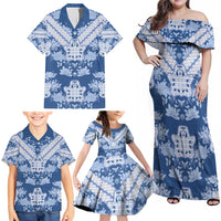Indonesia Javanese Batik Family Matching Off Shoulder Maxi Dress and Hawaiian Shirt Nelson Mandela Madiba Blue - Wonder Print Shop
