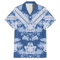 Indonesia Javanese Batik Family Matching Off Shoulder Maxi Dress and Hawaiian Shirt Nelson Mandela Madiba Blue - Wonder Print Shop