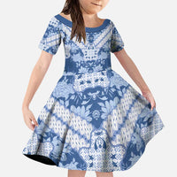 Indonesia Javanese Batik Family Matching Puletasi and Hawaiian Shirt Nelson Mandela Madiba Blue - Wonder Print Shop