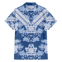Indonesia Javanese Batik Family Matching Puletasi and Hawaiian Shirt Nelson Mandela Madiba Blue - Wonder Print Shop