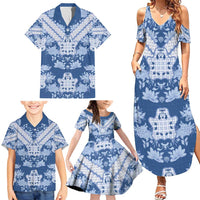 Indonesia Javanese Batik Family Matching Summer Maxi Dress and Hawaiian Shirt Nelson Mandela Madiba Blue - Wonder Print Shop