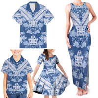 Indonesia Javanese Batik Family Matching Tank Maxi Dress and Hawaiian Shirt Nelson Mandela Madiba Blue - Wonder Print Shop