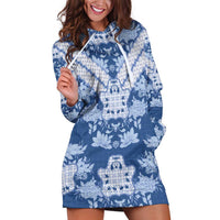 Indonesia Javanese Batik Hoodie Dress Nelson Mandela Madiba Blue - Wonder Print Shop