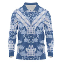 Indonesia Javanese Batik Long Sleeve Polo Shirt Nelson Mandela Madiba Blue - Wonder Print Shop