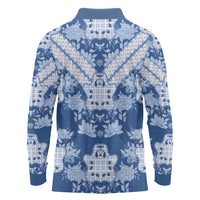 Indonesia Javanese Batik Long Sleeve Polo Shirt Nelson Mandela Madiba Blue - Wonder Print Shop