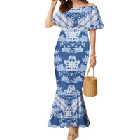 Indonesia Javanese Batik Mermaid Dress Nelson Mandela Madiba Blue - Wonder Print Shop