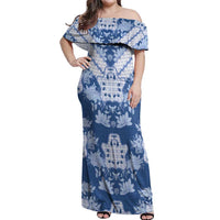 Indonesia Javanese Batik Off Shoulder Maxi Dress Nelson Mandela Madiba Blue - Wonder Print Shop