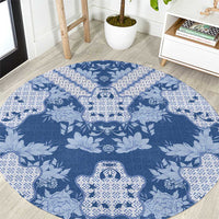 Indonesia Javanese Batik Round Carpet Nelson Mandela Madiba Blue - Wonder Print Shop