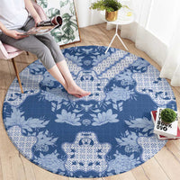 Indonesia Javanese Batik Round Carpet Nelson Mandela Madiba Blue - Wonder Print Shop