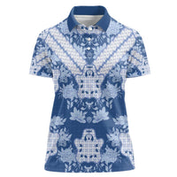 Indonesia Javanese Batik Women Polo Shirt Nelson Mandela Madiba Blue - Wonder Print Shop